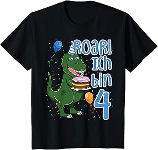 Kinder Ich Bin Vier 4 Jahre T-Rex Vierter 4. Geburtstag Dinosaurier T-Shirt