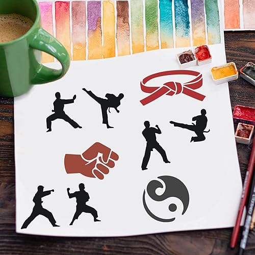 Miniatura 7 de FINGERINSPIRE Plantillas de artes marciales de 11.8 x 11.8 pulgadas, plantilla de karate de plástico, diagrama de tai chi, puño, cinturón,