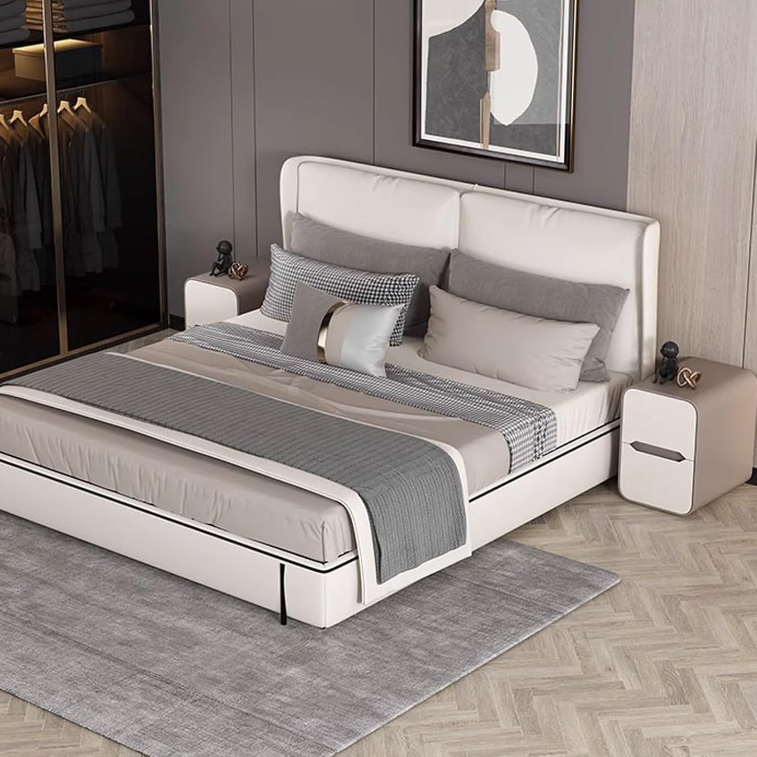 Versatile Gray Nightstand Table with Silent Slides - Wooden Bedside Table for Bedroom, Living Room & Boudoir - Compact 30cm Design for Stylish Storage