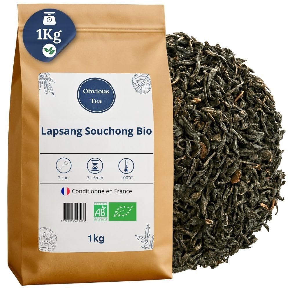 Thé Fumé Lapsang Souchong Bio - Thé Noir Vegan en Vrac, 100% Naturel, Sans OGM - Agriculture Biologique - Conditionné en France - Sachet 1 kg (500 Tasses)