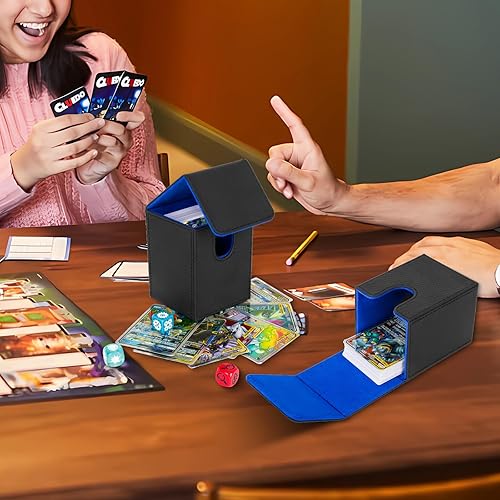 Miniatura 6 de LEFORZ Caja de cartas con 2 divisores, caja de almacenamiento premium para juegos de cartas que se adapta a más de 100 cartas de una sola manga,