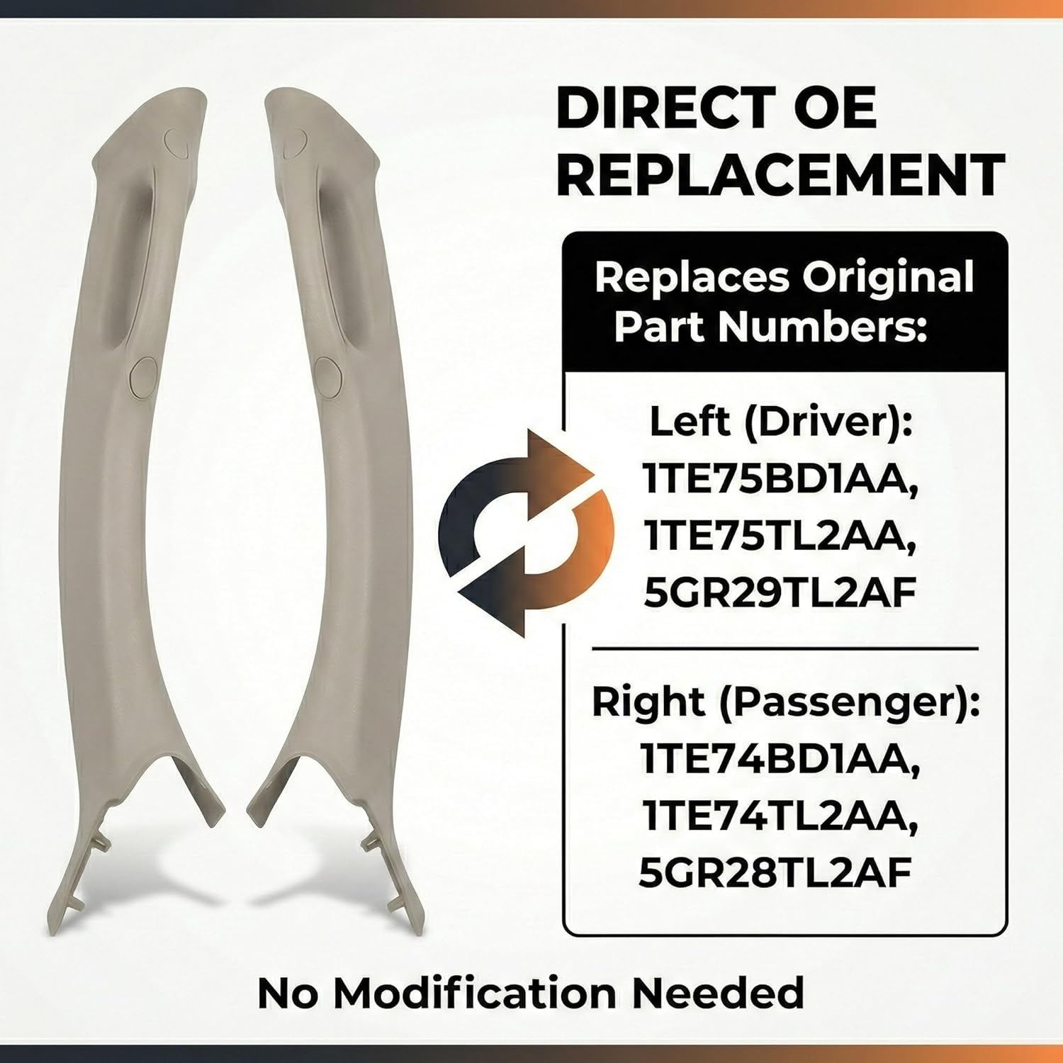 A-Pillar Grab Handle Trim Kit Compatible with Dodge Ram 1500 2002-2009, 2500 2003-2009, 3500 2003-2010, Driver & Passenger Side Interior Replacement Pair Replaces 1TE75BD1AA, Beige