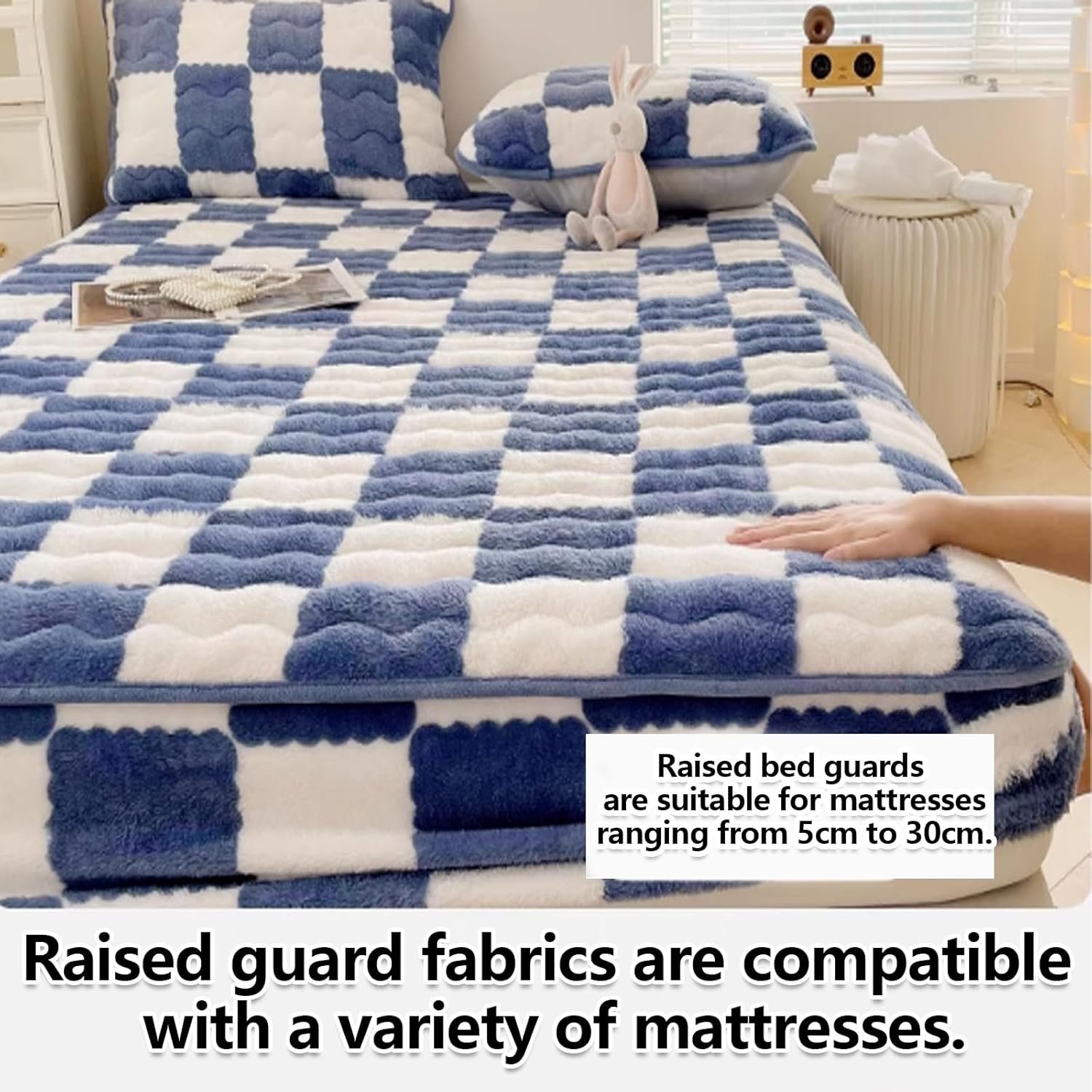 Velvet Checkered Bedding Mattress Cover Protector - Machine Washable Fitted Sheet,Mattress Protector,Velvet Bed Sheet(Black,35.4x78.7in)