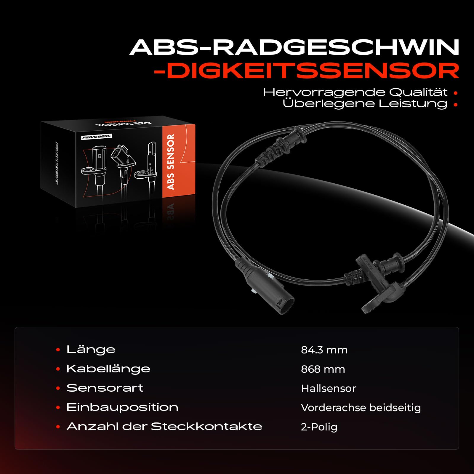 Frankberg ABS Sensor Vorne Kompatibel mit Sprinter 3,5-T Bus B906 1.8L-3.5L 2006-2022 C.r.a.f.t.e.r 30-50 Pritsche/Fahrgestell 2F 2.0L 2.5L 2012-2016 Replace# A9065403917