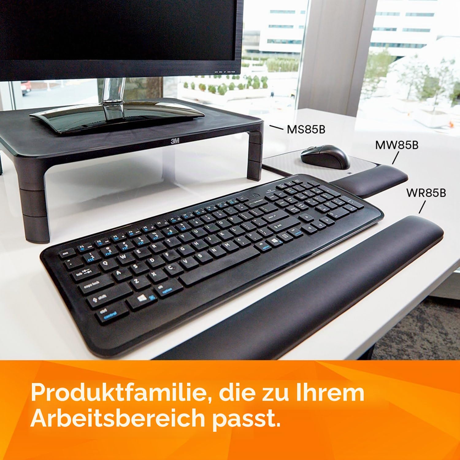 3M Präzises Mauspad mit Gel-Handgelenkauflage, beruhigender 3M-Gel-Technologie und seidenmatter Bezug für ganztägigen Komfort, optische Maus Leistung und batteriesparendes Design (MW85B), 8.4" x 8.8"