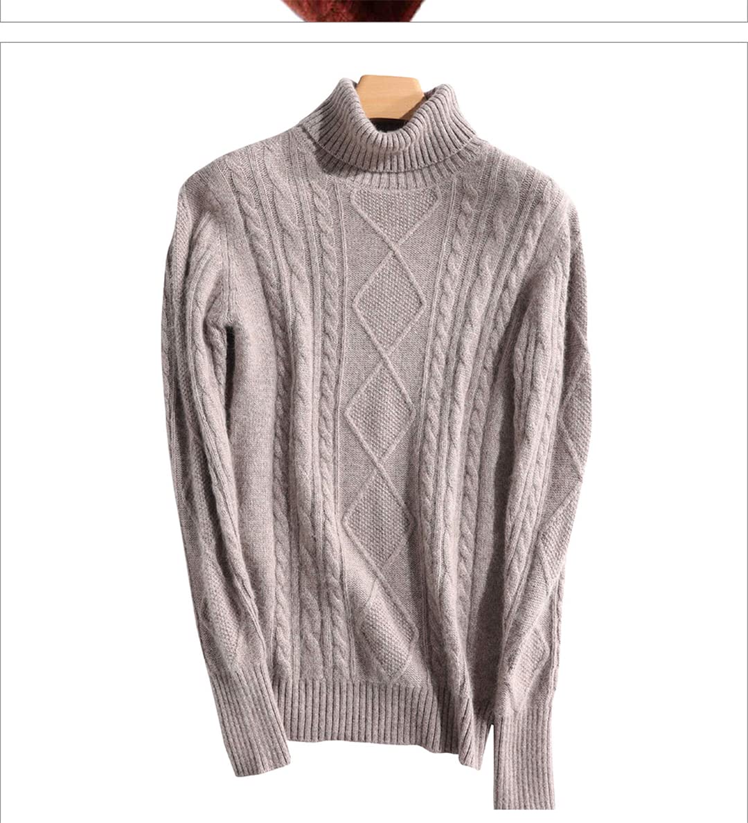 Disimlarl Maglione da donna in cashmere in lana merino calda autunno inverno maglione, Marrone chiaro, M
