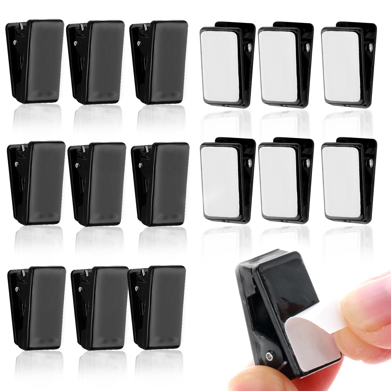 15 Pieces Self Adhesive Clips, Wall Clips for Hanging Tapestry Clips Plastic Sticky Clips Photo Clips Spring Clips for for Home Office Poster Photo Halloween Christmas Decorations (Black)