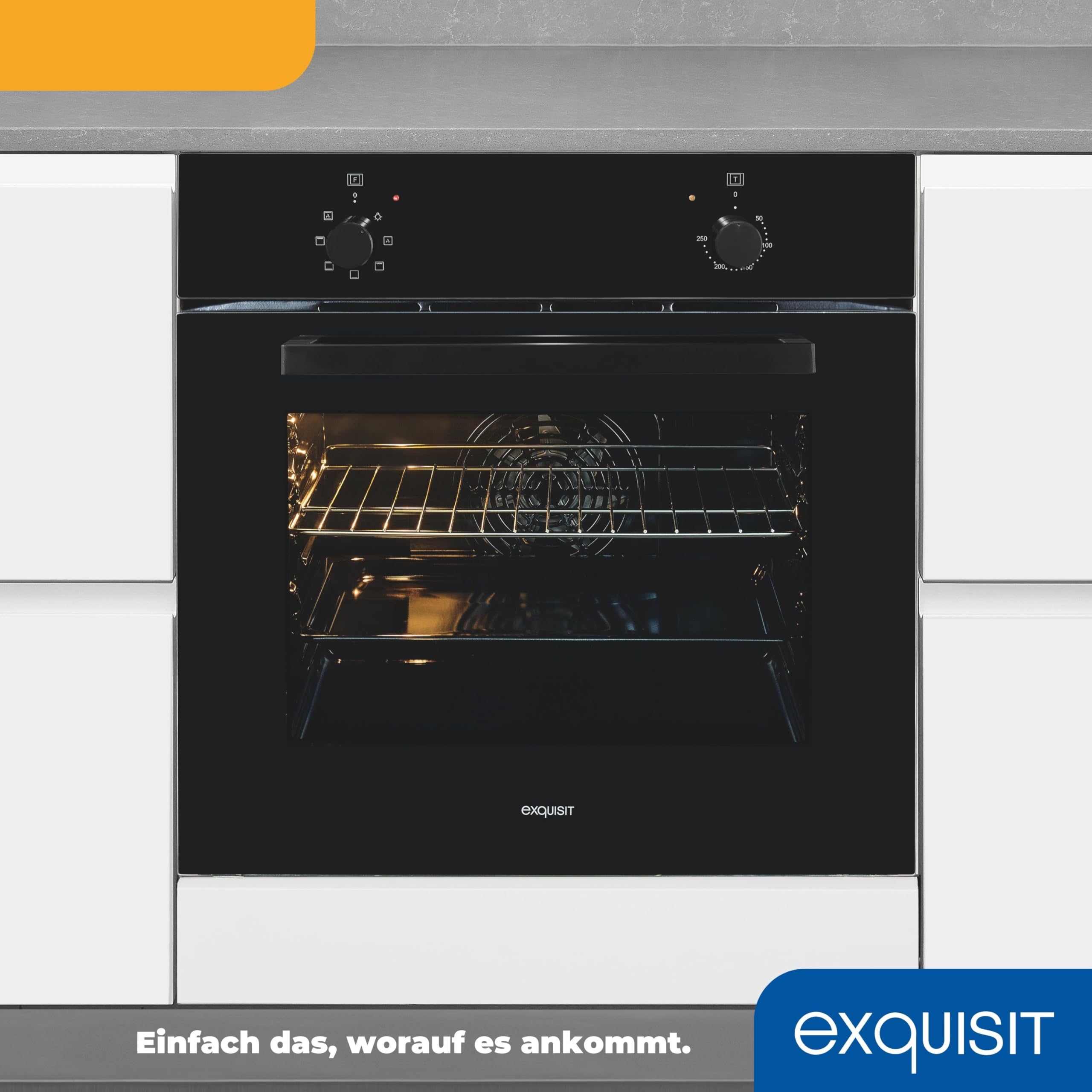 Exquisit Einbaubackofen EBE255-U-020 schwarz 59,0 l Garraum Umluft 60 cm