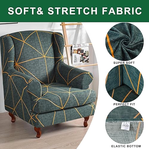 Miniatura 4 de GOSTADY Funda para silla Wingback, 2 piezas, fundas de silla de alta elasticidad, fundas para sillón, estampado de plantas, lavables, fundas de