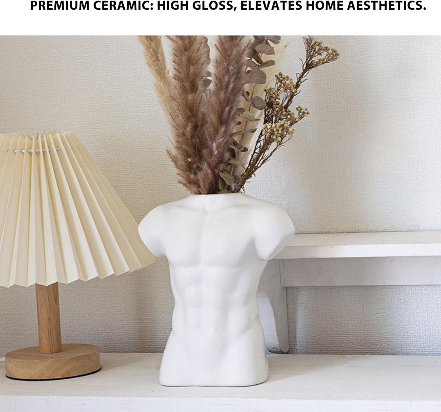 Male Body Vase, White Ceramic Male Form Body Flower Vases, Home Decor Body Vase, Man Statue Bust Art Vase, Modern White Vase Planter Pots for Office Home Indoor Decoration