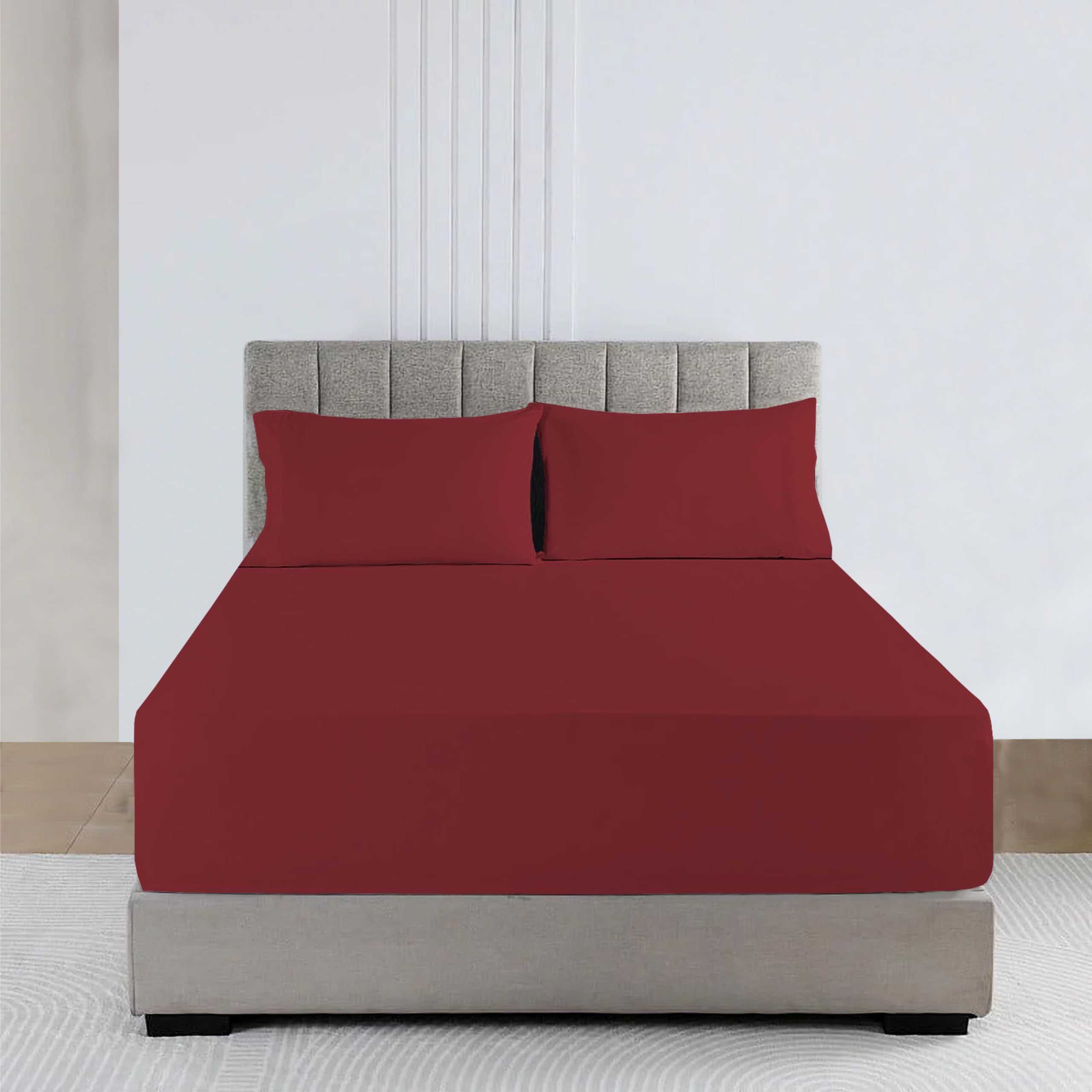 R&Z Extra Deep Polycotton Non Iron Fitted Sheet Easy Care 40cm (Wine/Burgandy, Pillow Pair)