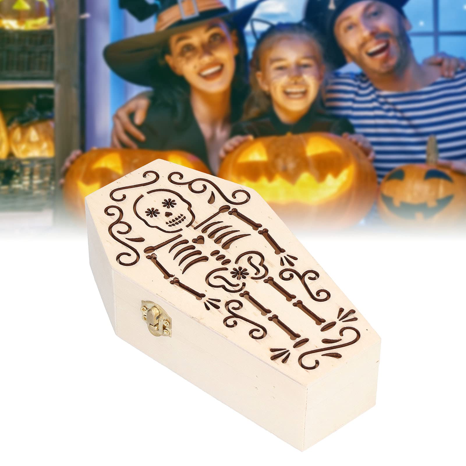 Iplusmile Scatola A Forma Di Bara In Legno Per Halloween 15,2 Cm, Decorazione Gotica Con Cerniera, Portagioie E Bomboniera Per Feste A Tema - 2