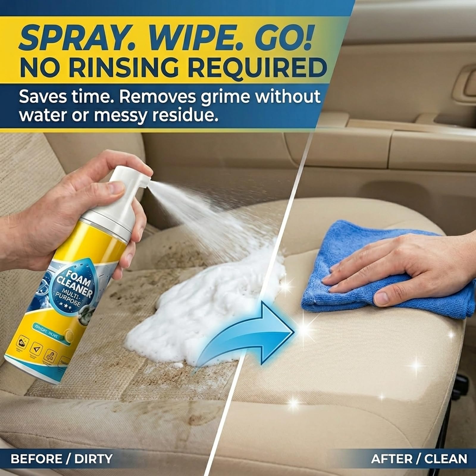 Detergente in schiuma multi-enzimi 4 in 1, con spugna e asciugamano e crema detergente per pneumatici, detergente in schiuma per interni dell'auto, pulizia igienica in auto e casa (2 set)