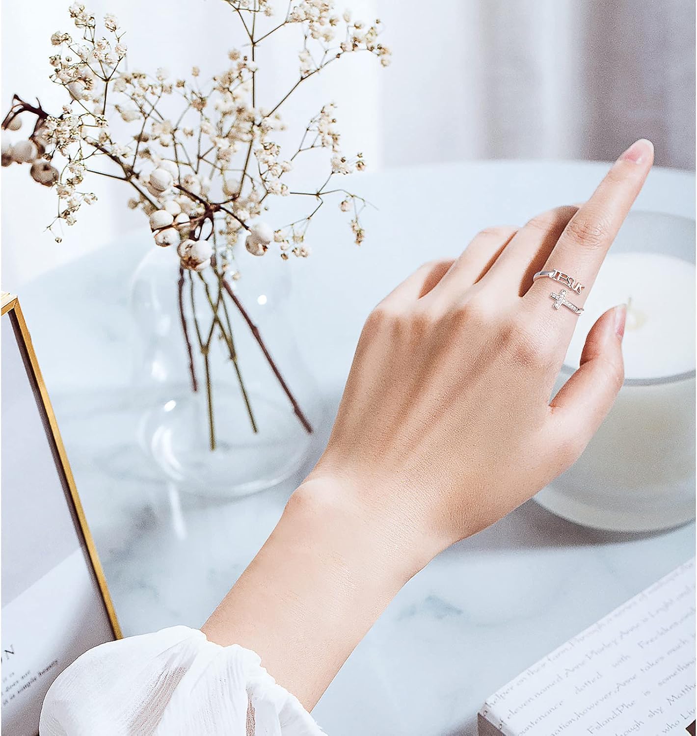 FLYOW Cross Ring 925 Sterling Silver Engraved I Can Do All Things Love of Jesus Cross Ring Religious Jewelry for Women, Size 5-10 - Image 2