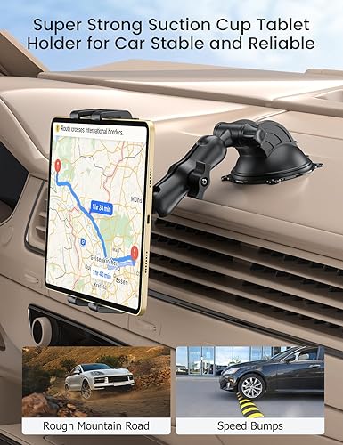 Miniatura 2 de OHLPRO Soporte para tablet para tablero de automóvil y parabrisas, soporte para iPad con ventosa para camión, rotación de 360, abrazadera ajustable