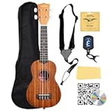 Kala KA-15S Satin Mahogany Soprano Ukulele Bundle with Gig Bag&comma; Tuner&comma; Strap&comma; Fender Play&comma; Austin Bazaar Instructional DVD&comma; and Polishing Cloth