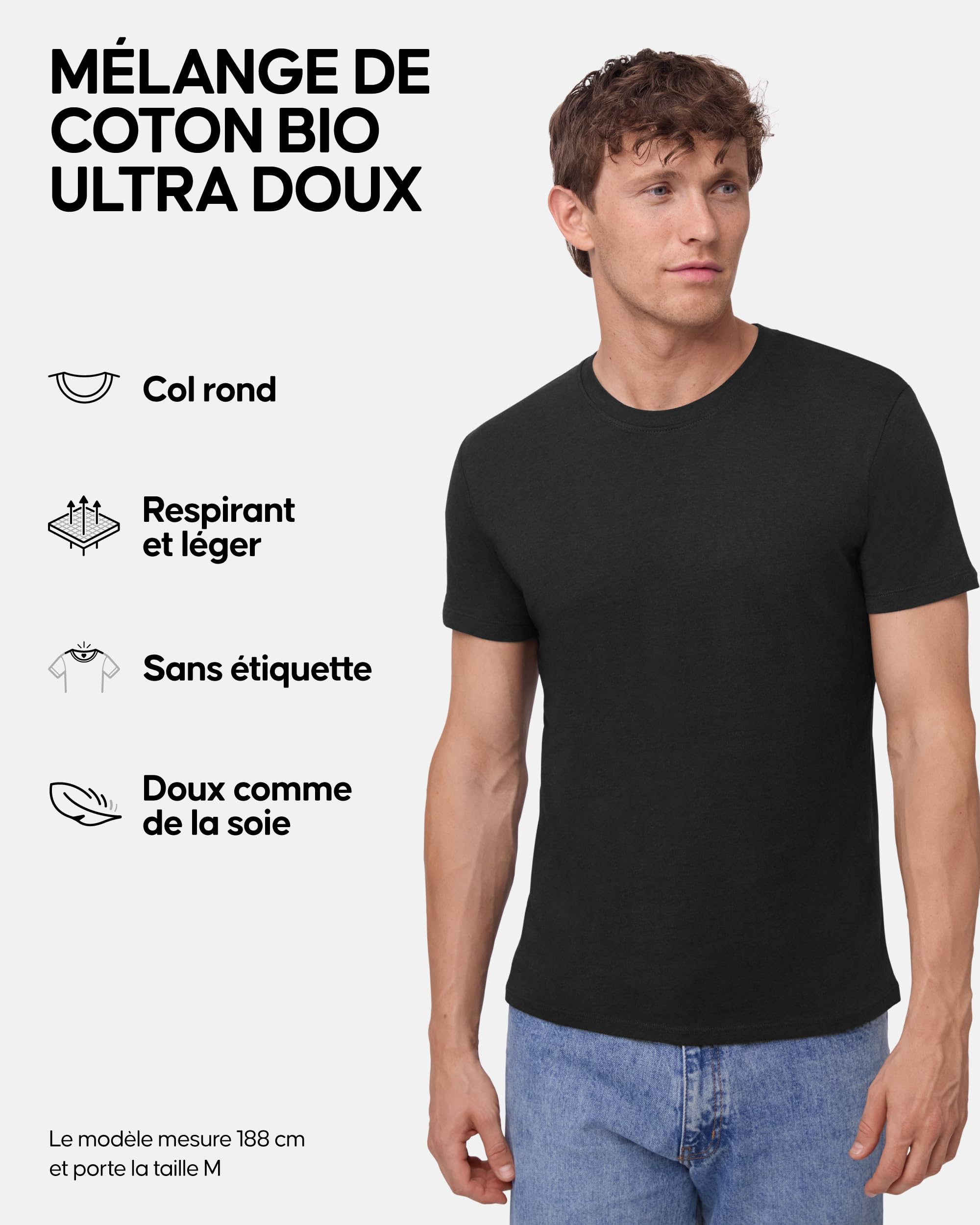 DANISH ENDURANCE T-Shirts Coton Bio Homme, Col Rond, Lot de 1, 2 ou 4 | T-Shirts en Coton Biologique et Modal, Doux et Respirants, Évacuent l'Humidité, pour le Quotidien, le Sport et les Voyages