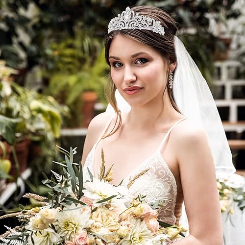 Miniatura 2 de Didder Tiara y velo de novia de encaje corona velos de boda y tocados para mujer velos blancos para novias tiaras para mujer borde de cinta de velo