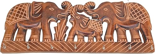 Miniatura 3 de Llavero de madera Organizador decorativo para llaves de elefante montado en la pared con 7 ganchos Estante para llaves para cocina, decoración de