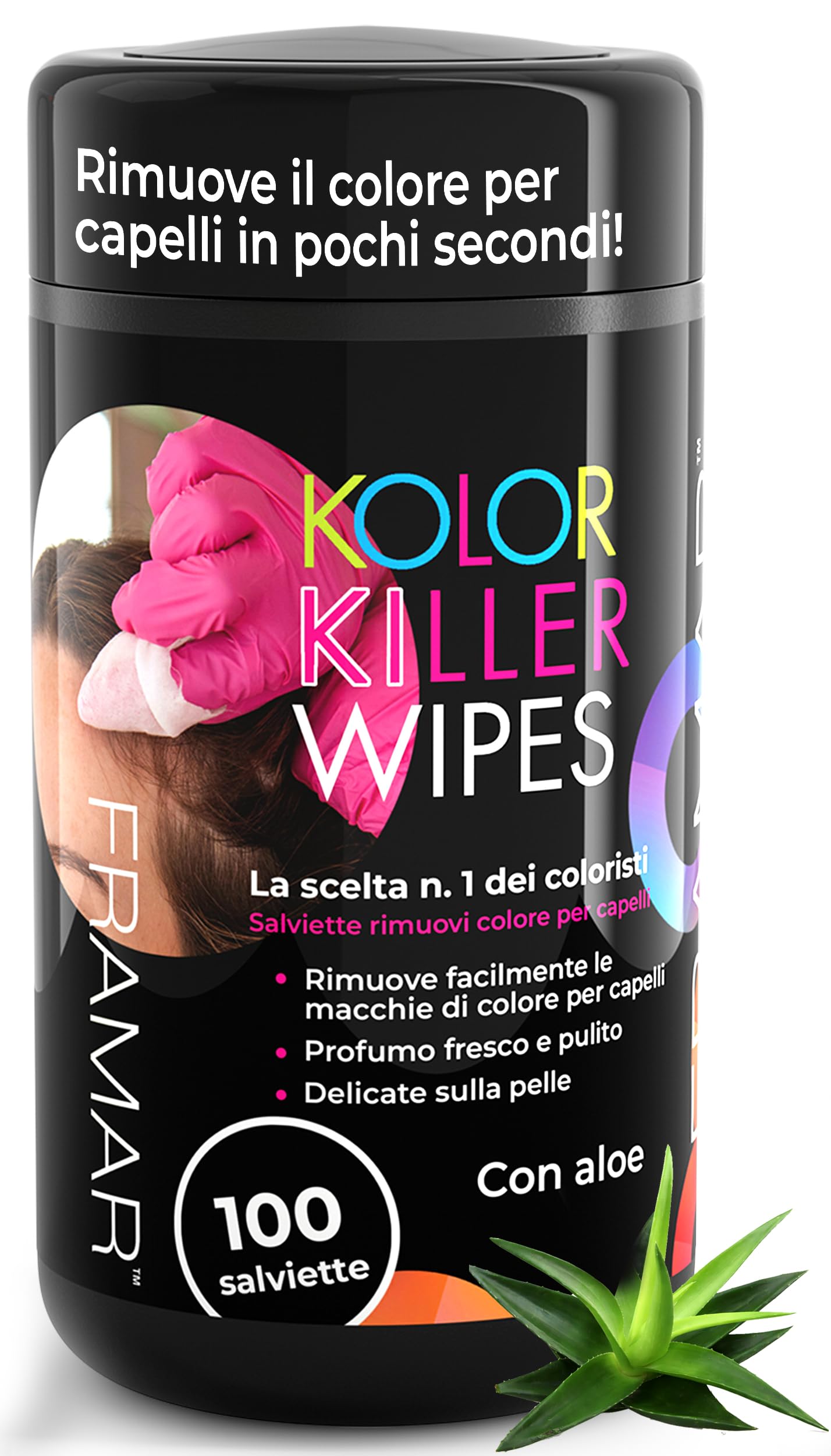 FRAMAR Kolor Killer Salviette Rimuovi Tinta Capelli – Salviette Delicate sulla Pelle, Ideali per Parrucchieri, Coloristi e Professionisti, Rimuovono Colore e Tinta da Mani, Viso e Collo – 100