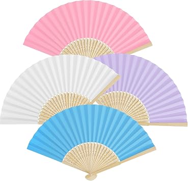Leikedun 4 Pack Paper Fans, Bamboo Wooden Folding Hand Fan DIY Handheld Fan for Wedding, Preference, Performance, Dancing,Home Decoration