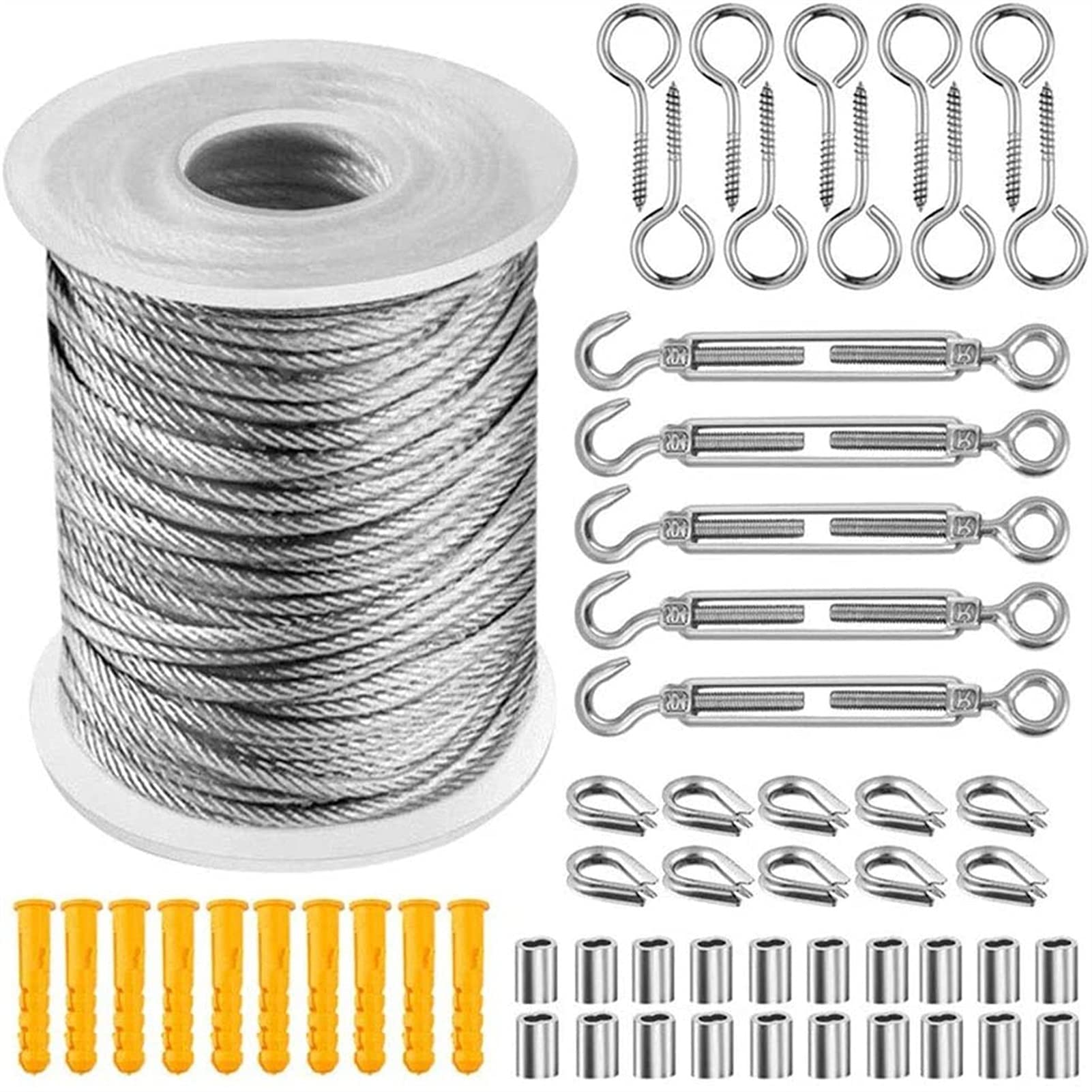 Cable Acero,Cable Acero Plastificado Cuerda de alambre de cuerda de acero CLORURO DE POLIVINILO Cable de cable flexible recubierto cable suave 5 7PCS Ganchos de acero inoxidable 30 metros