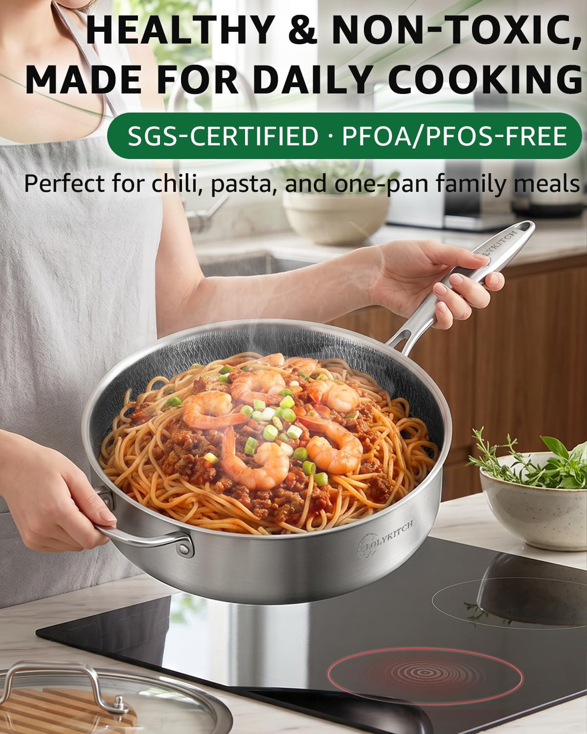 LOLYKITCH 6-Quart Frying Pan with Lid - 12 Inch -2