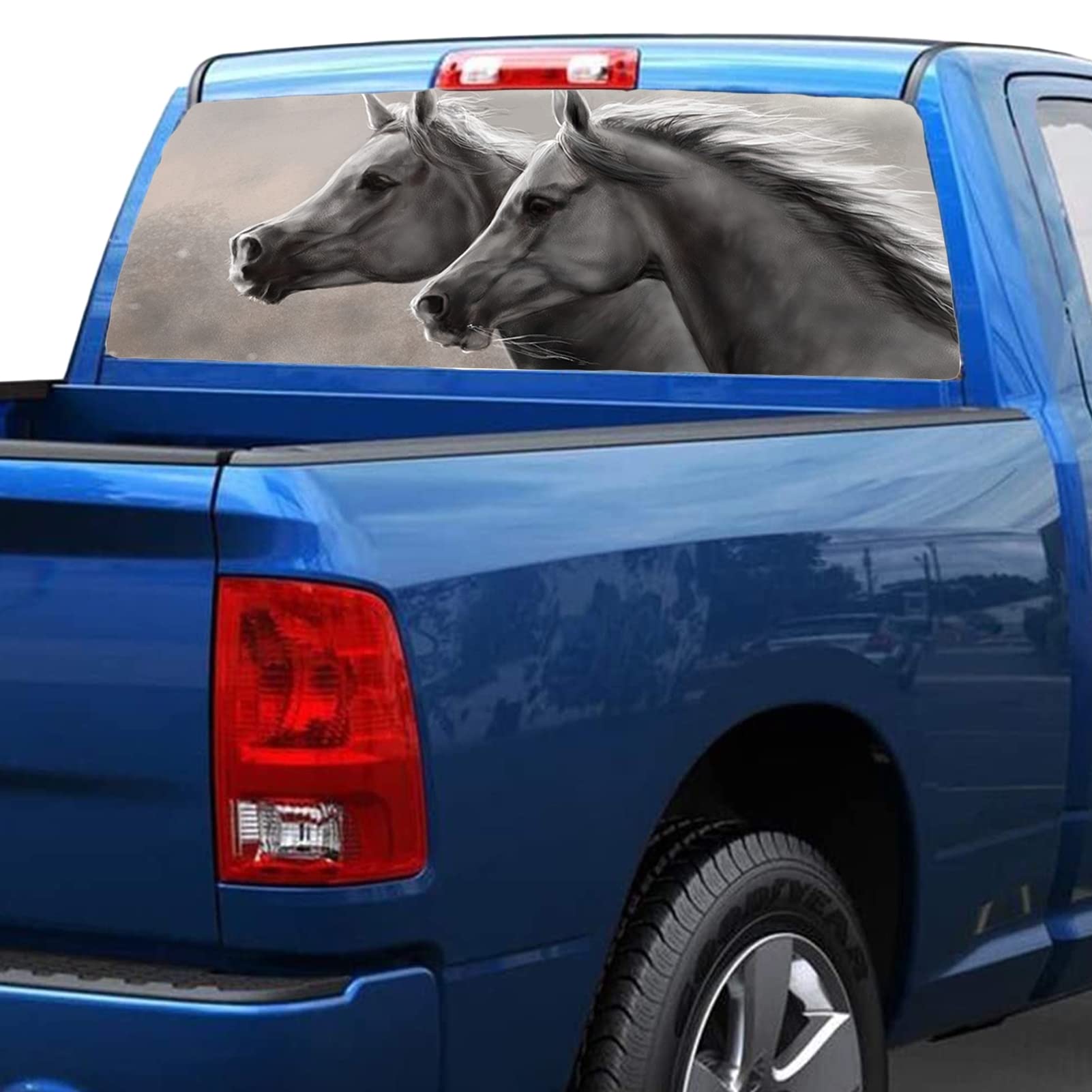 Adesivo per finestrino posteriore dell'auto, adesivo per finestrino posteriore con cavalli di destriero, perforato, per auto, SUV, camion, graffi, auto, 147,3 x 45,7 cm