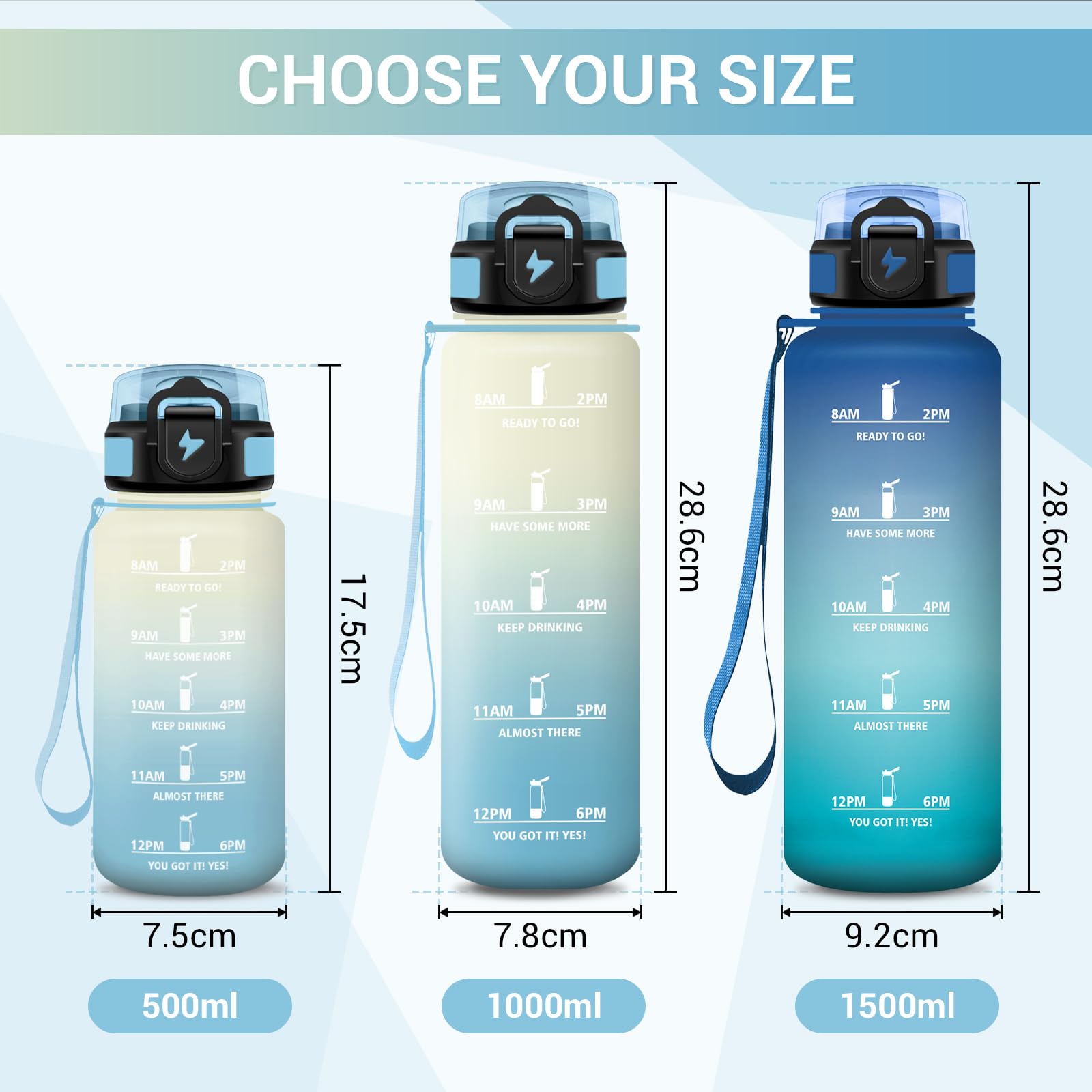 Borraccia Motivazionale 1L, Borraccia Palestra con Cannuccia, Facile Pulizia, Riutilizzabile, Borraccia Sportiva con Indicazione del Tempo, Borracce per Lavoro, Ciclismo, Escursionismo, Ufficio