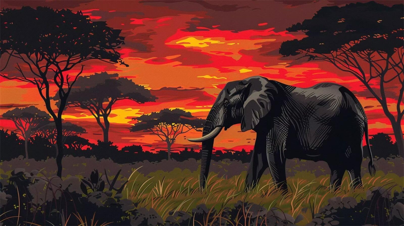 Dipingere con i Numeri Adulti, Animale Kit di Pittura Acrilica Fai-da-Te per Adulti Principianti, 160x90cm Paint by Numbers Adulti con Pennelli Pittura a Pigmento Acrilico, Senza Cornice (Elefante)