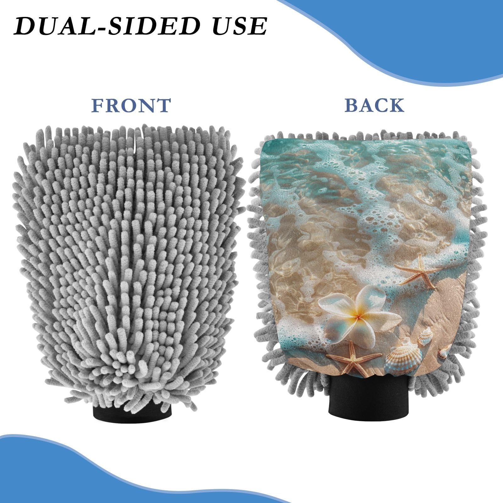 Kigai Beach Egg Blossom Car Wash Mitt Microfiber, 2Pcs Scratch Free Lint-Free, Premium Chenille Microfiber Mitt Car Wash Brush-M