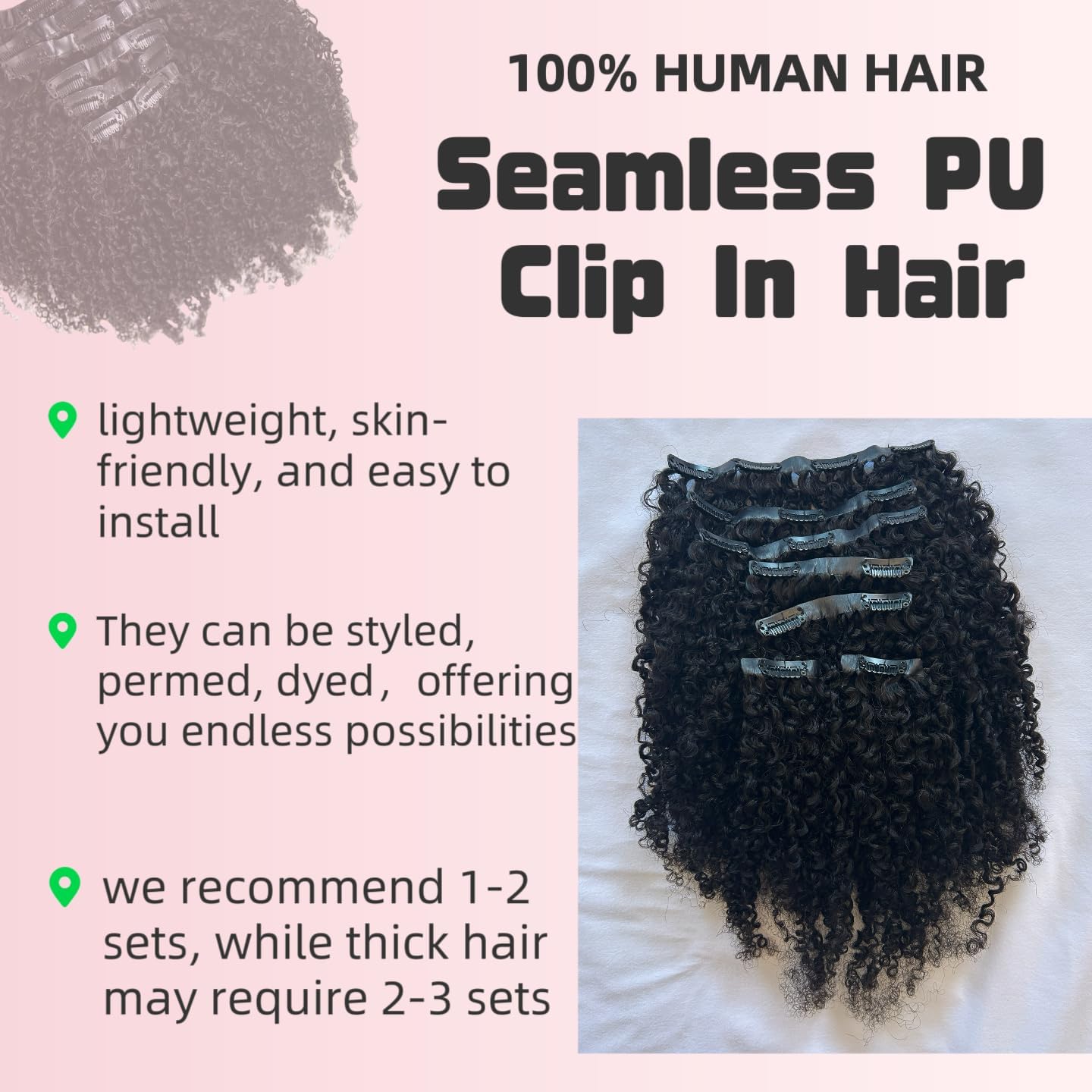 Seamless Afro Kinky Curly PU Clip in Extension Real Human hair For Women 7Pcs Seamless Clip ins Full Head 120g Natural Color 16Inch