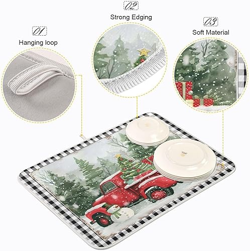 Miniatura 4 de Tapete de secado de platos de árbol de camión de Navidad para cocina, invierno, muñeco de nieve, búfalo, tapete de secado de microfibra absorbente