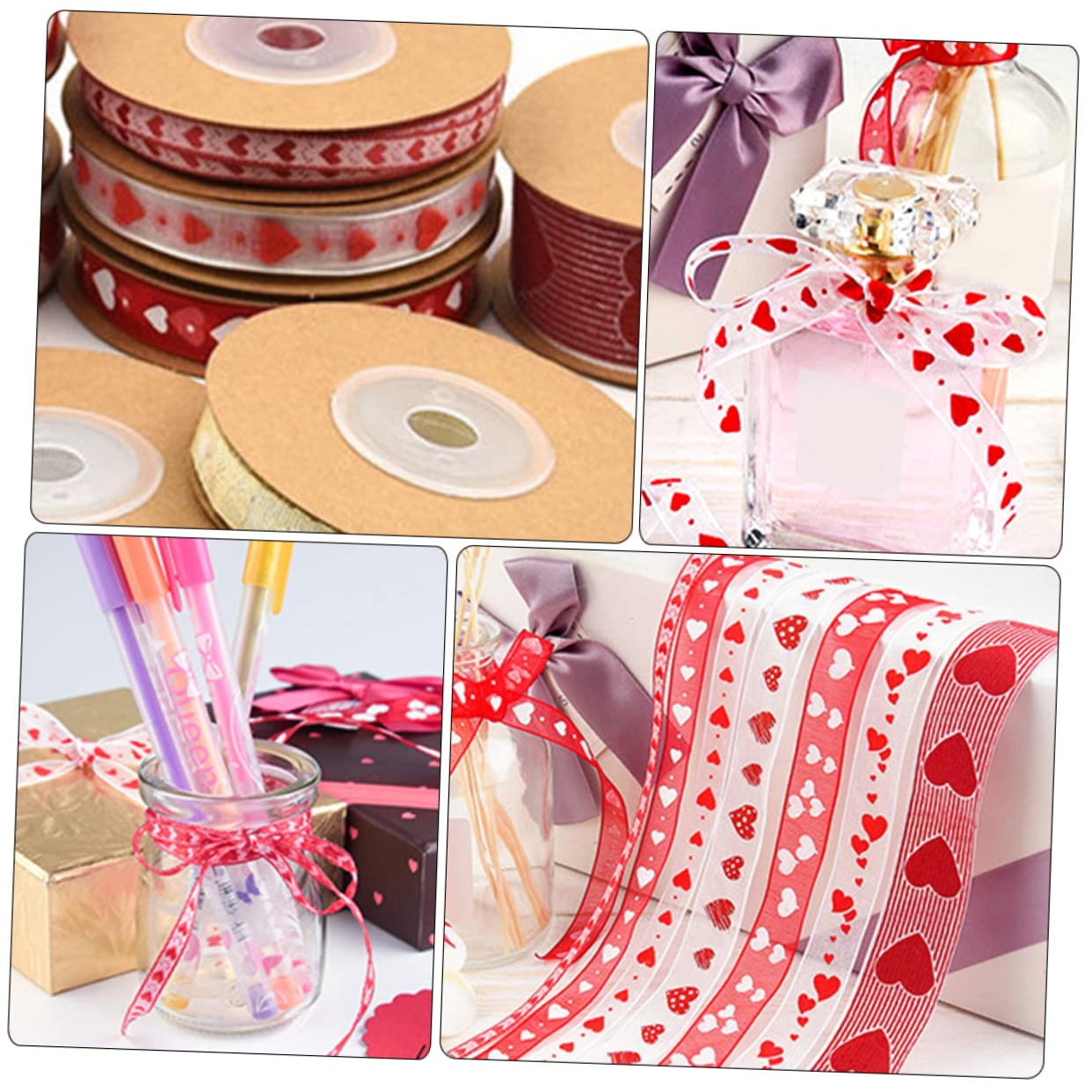 SHINEOFI 5 Sätze Schleifenband Selber Machen Valentinstag Verpackungsband Banddekor Liebe Stift Hochzeitsband Sackleinen Gold Aufkleber Herz Bögen Strasssteine Bänder Polyester 3 Rollen * 5