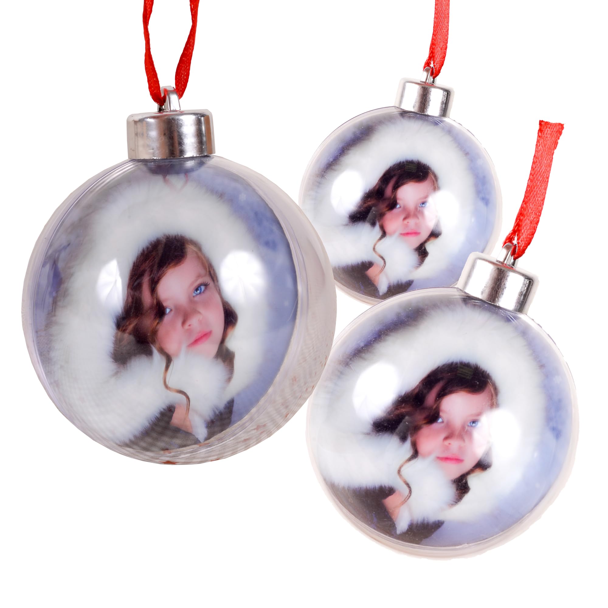 Bolas de Navidad Grandes 8 cm Personalizadas con Fotos Diferentes Dentro Incluidas, Lote de 1, 3 y 6 Unidades (3 Bolas)