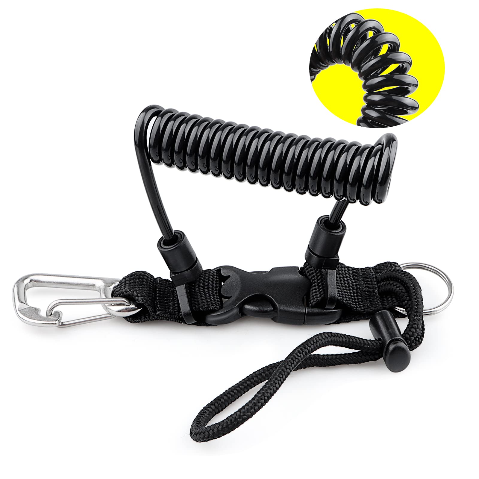 OwekfifvScuba Diving Coil Landyard, Stainless Steel Spring Coiled Camera Lanyard with Quick Release Metal Buckle