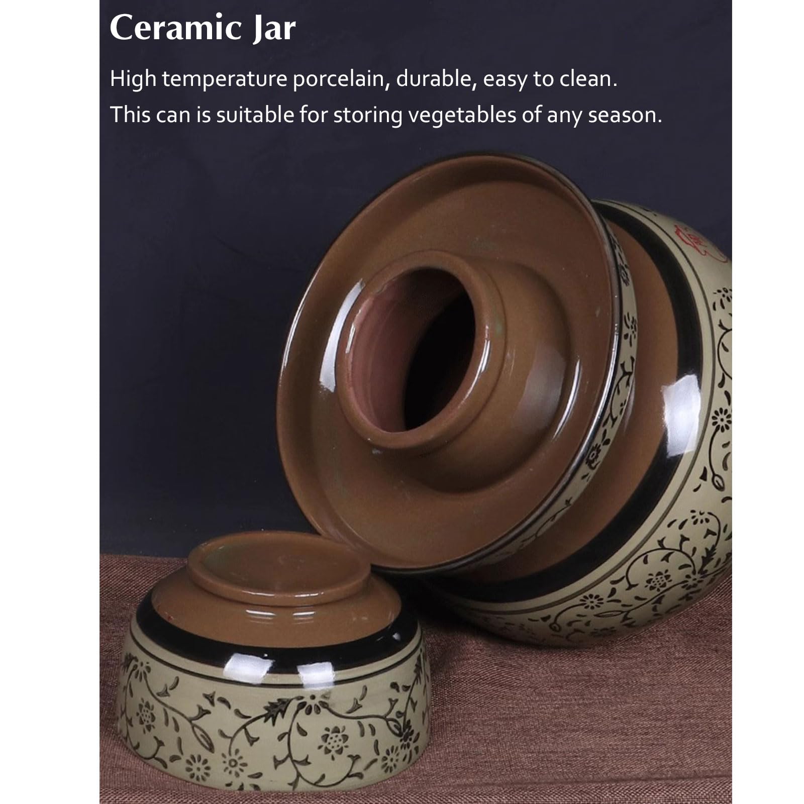 Fermentationstopf mit Deckel, traditionelles chinesisches Keramik-Sauerkraut-Einlegetopf, Steingut-Einlegeglas(2.5L)