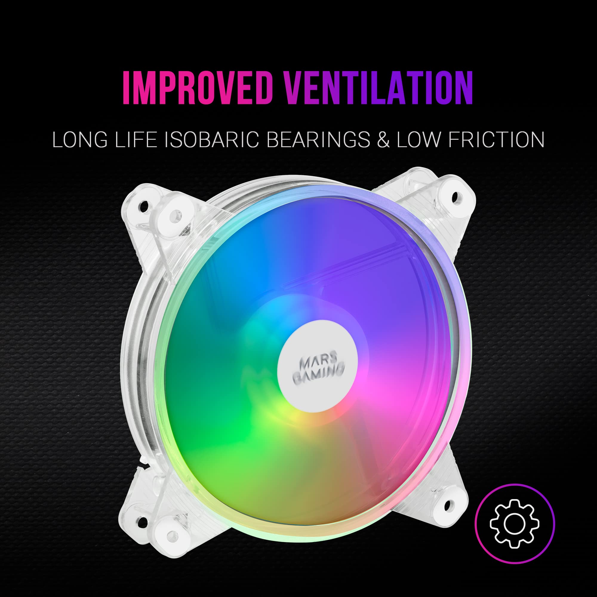 Mars Gaming MFD, Ventilador 120mm CHROMA RGB Dual Automático, Ultra Silencioso 14dB, Conexión Molex 4PIN, Sistema Antivibraciones, Transparente - 5