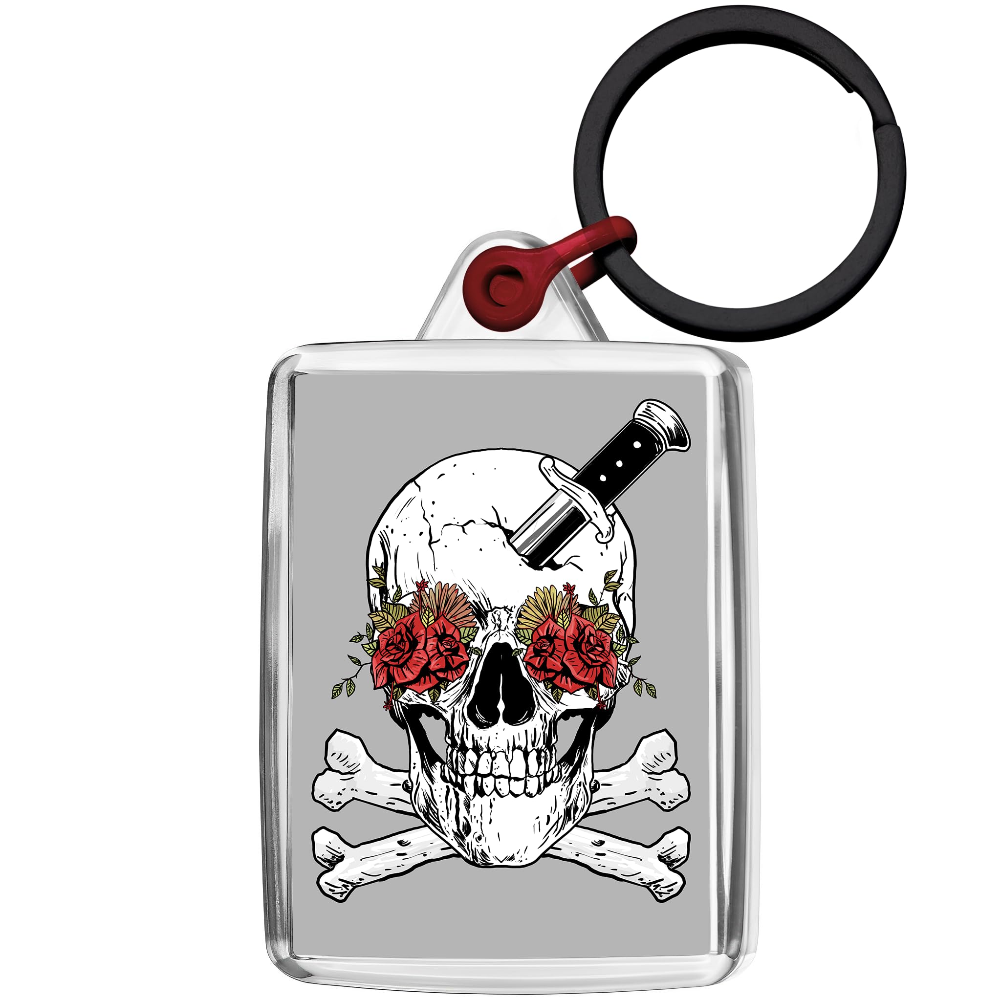 Pixly Unisex Clear Pixly® Skull & Roses Keyring Key Fob Keychain Keepsake Fun Gift For Him Her