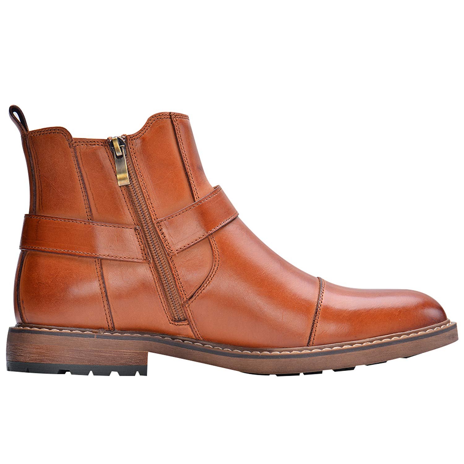 rismart Homme Cuir Cheville Chelsea Bottes Cap Toe Zipper Élégant Boots