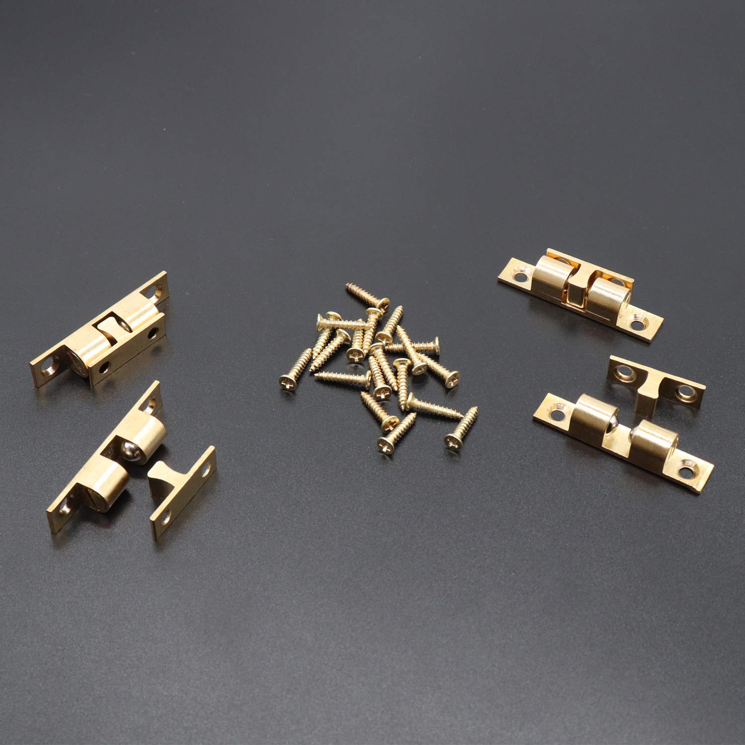 Set Of 6 Solid Brass Ball Catches - Adjustable Tension Roller Latches For Cabinet & Furniture Doors