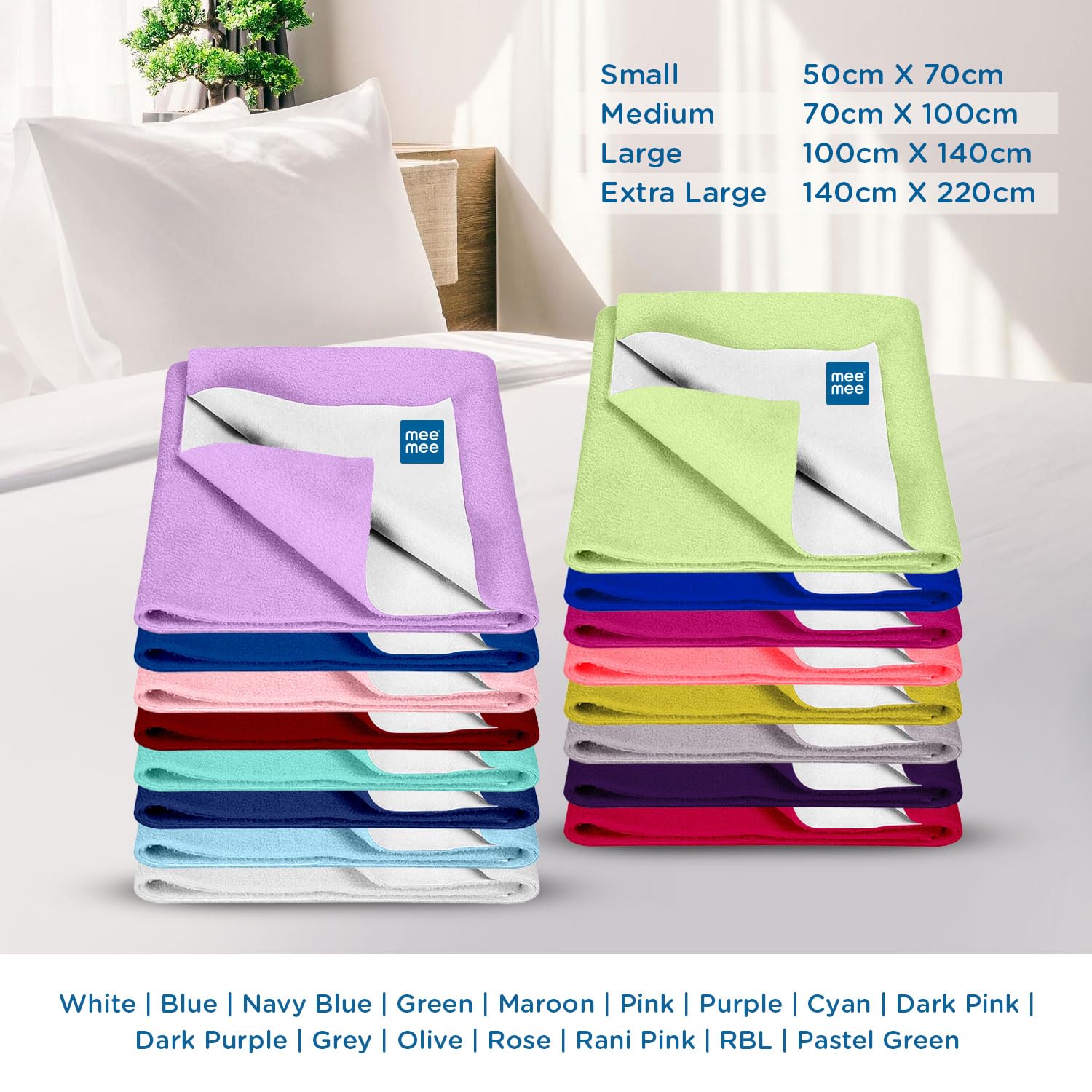 Mee Mee Instadry - Coprimaterasso in cotone extra assorbente, traspirante, morbido e delicato, riutilizzabile, impermeabile, ad asciugatura rapida, per neonati, da 0 a 36 mesi, 140 x 100 cm (blu)