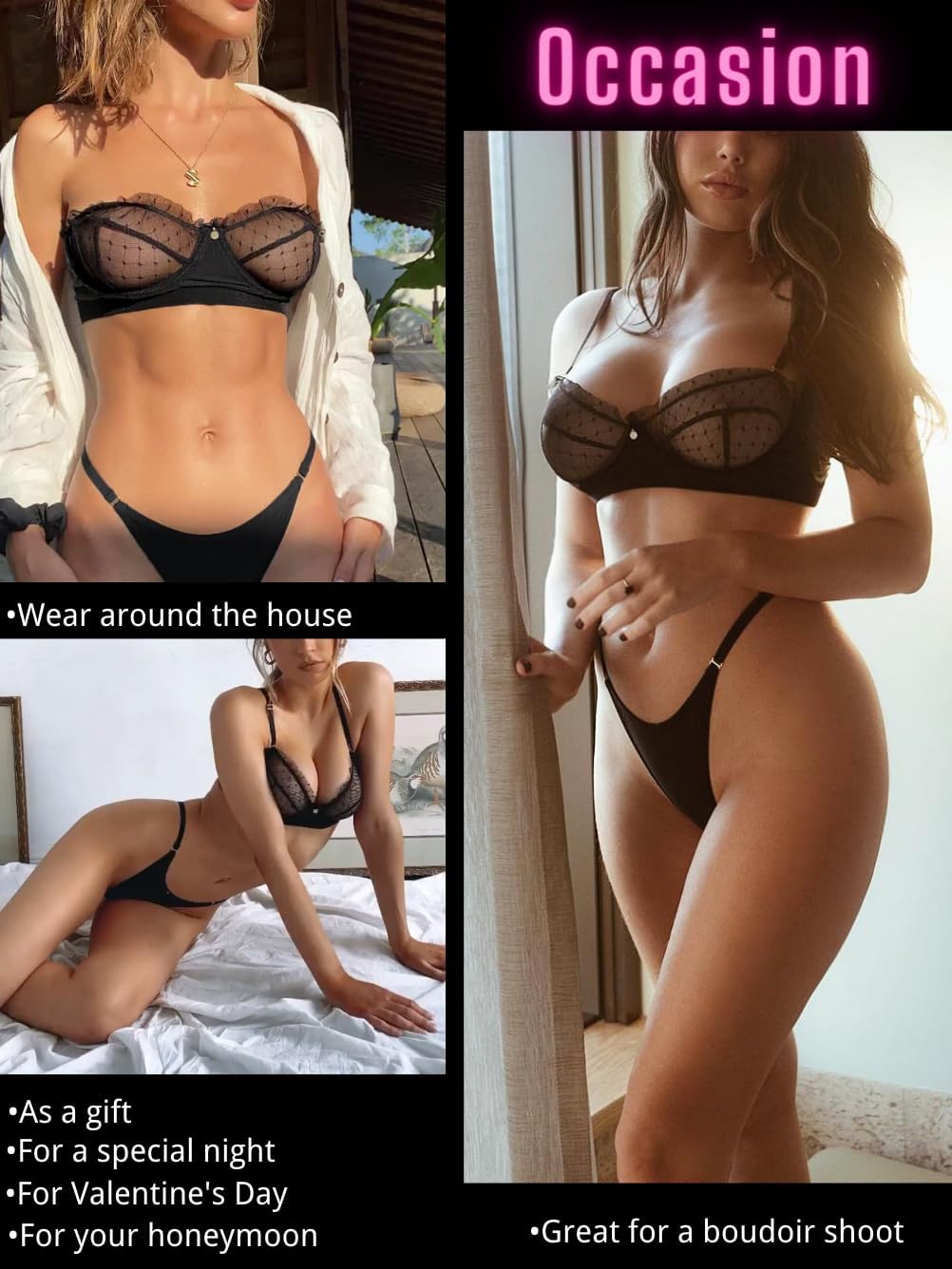 Kaei&Shi Cute Lingerie Women,Sheer Lace Sexy Bra and Panty Sets,Boudoir Outfits for Photography - Image 4