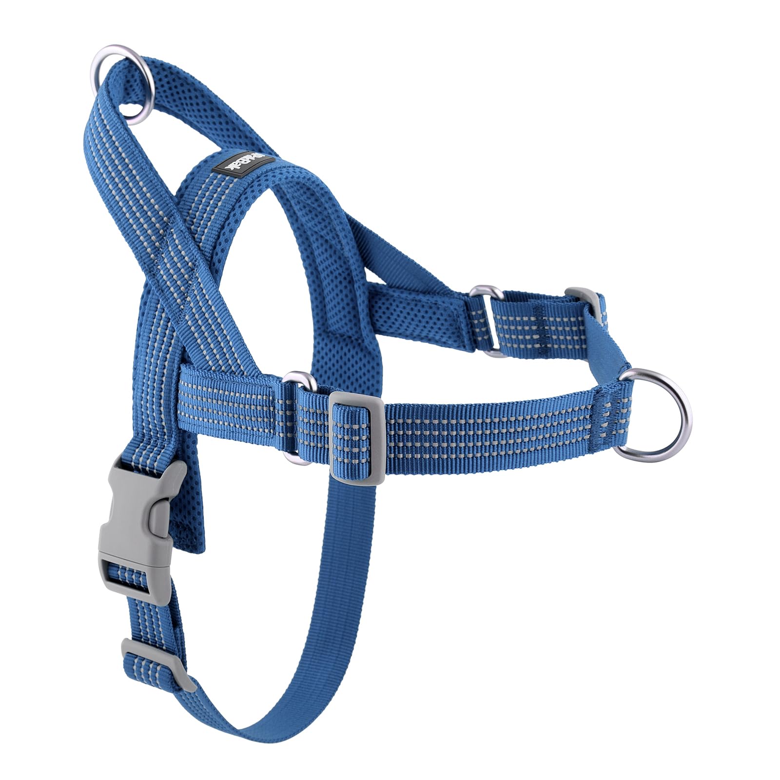 No Pull Dog Harness with Handle, Adjustable Soft Mesh Padded Reflective Walking Harness with Front Clip for Small Medium Large Dogs – Quick Fit No Escape for Training and Hiking (Blue, M)