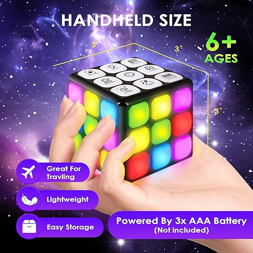 Miniatura 2 de SUPER JOY Juguete de cubo iluminado electrónico de mano, 7 juegos de cerebro y memoria, juguetes sensoriales geniales para niños, divertido juguete