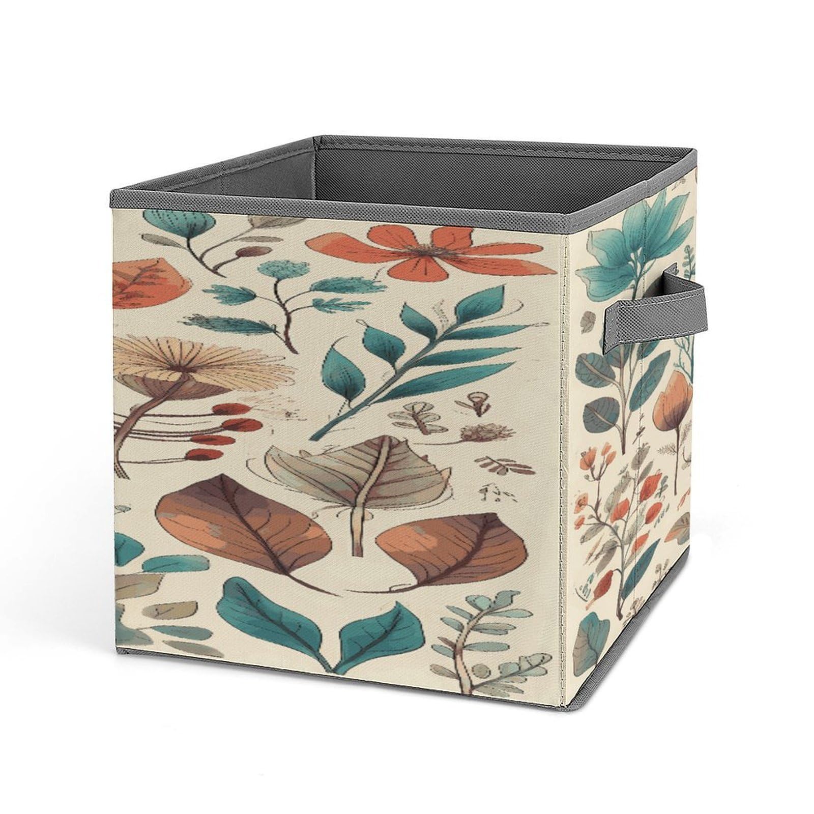 Fodpand Style Flowers And Leaves Storage Cubes Foldable Decorative Fabric, Storage Bins Baskets With Handles, Closet Organizers And Storage For Home, Office,Closet, Clothes