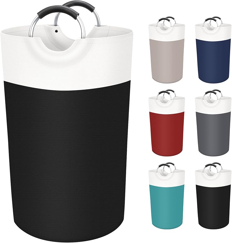 BlissTotes Cesta para la colada de 90 litros, cesta plegable independiente, negro | Cesto plegable para ropa sucia, bolsa de lavandería plegable para dormitorio, tela impermeable, asas acolchadas de aluminio