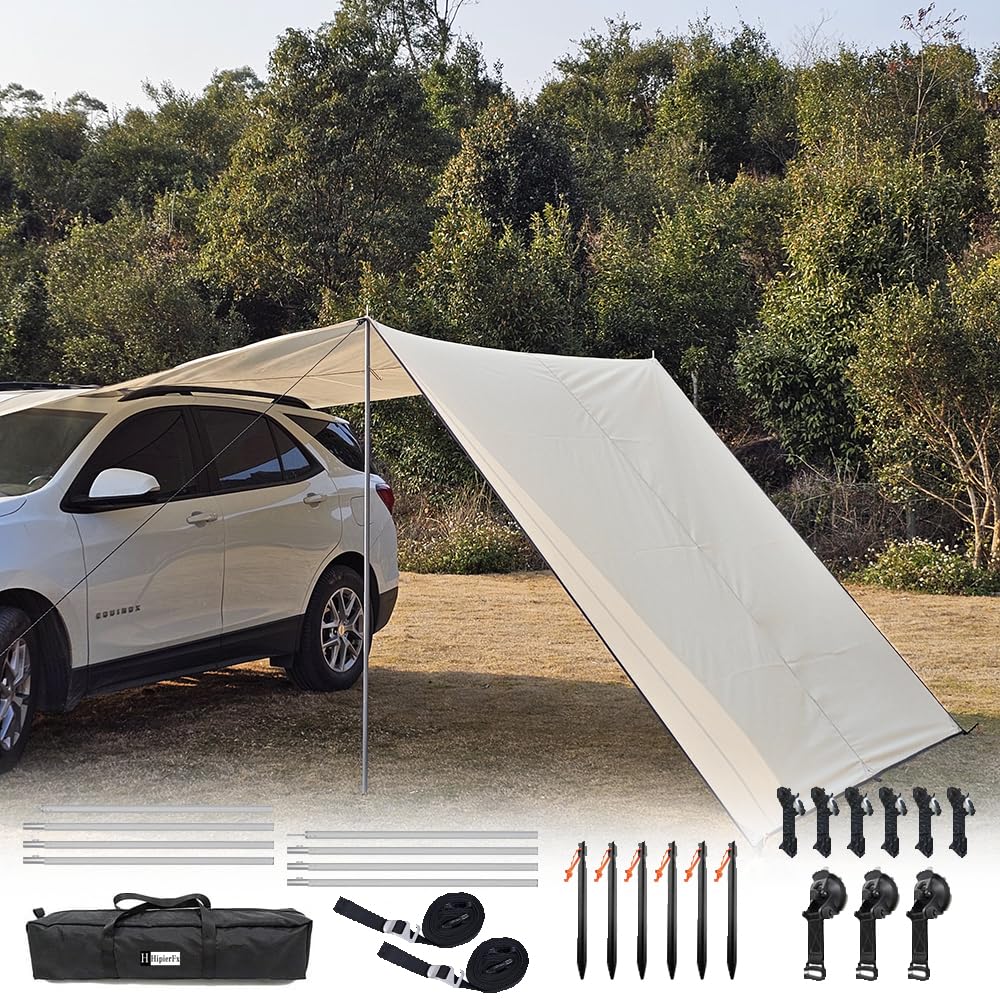 10x16 ft Car Side Awning with Pole Outdoor Camping Tent Tarp Waterproof Canopy Shade Sun Shelter