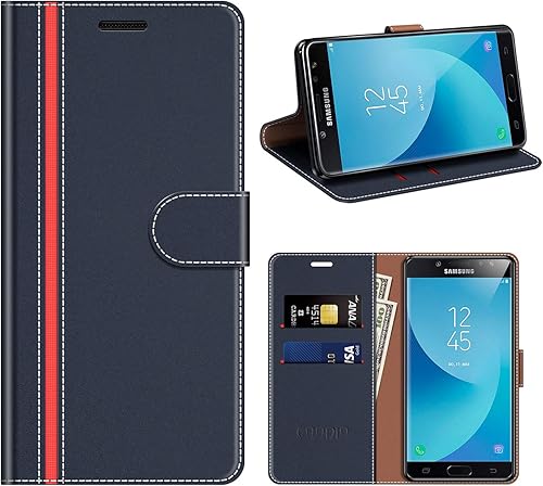 COODIO Custodia Samsung Galaxy J330  Custodia Pelle Rugged Samsung Galaxy 2017  Custodia Portafoglio Cover Porta Carte Chiusura Magnetica per Samsung J330 Galaxy 2017  Blu Scuro Rosso