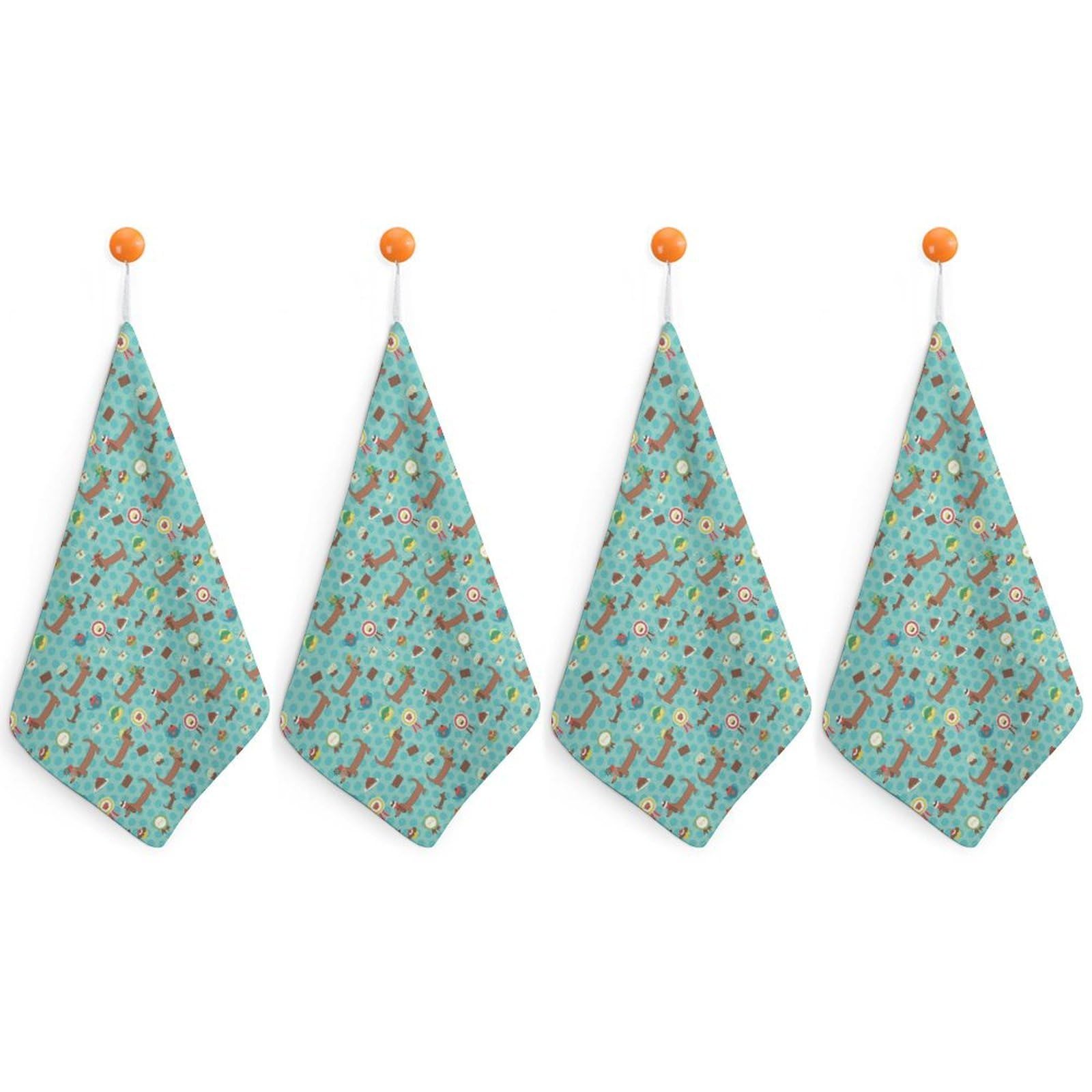 LWORZIIB 4 Piece Hanging Hand Towels, Sausage Dog Small Dry Hand Towel for Kitchen Bathroom